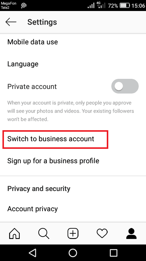 Switch to Business Account